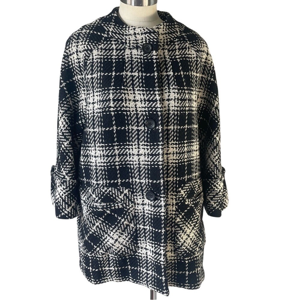 Black White Plaid Coat Parisian Chic Winter Jacket Classic‎ Old Money Style